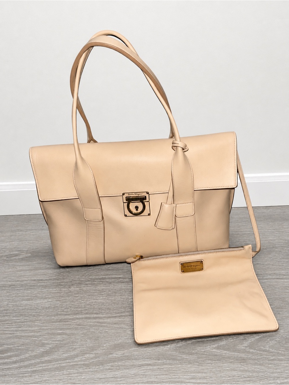 Salvatore Ferragamo Nude Bag With Attached Pouch